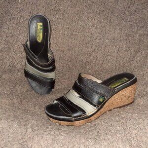 EL NATURALISTA-N402 Cork Oak Wedge Sandal-Black/Gray-Size 38-Excellent